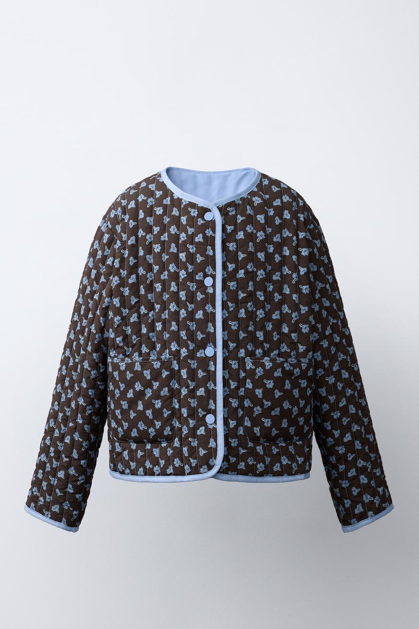 花柄パフジャケット - ブラウン | ZARA Japan / 日本