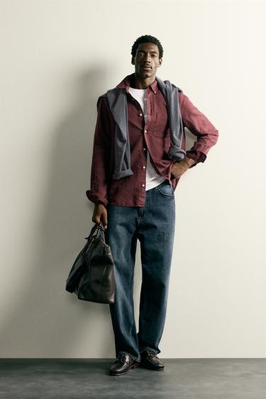 LINEN/COTTON SHIRT - Burgundy by Zara - Image 0