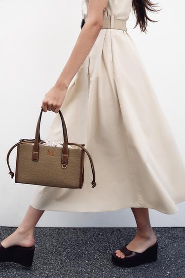 WOVEN TOTE BAG - Taupe Grey by Zara