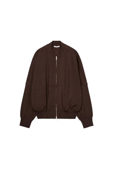 Zara INTERLOCK BOMBER JACKET - Brown