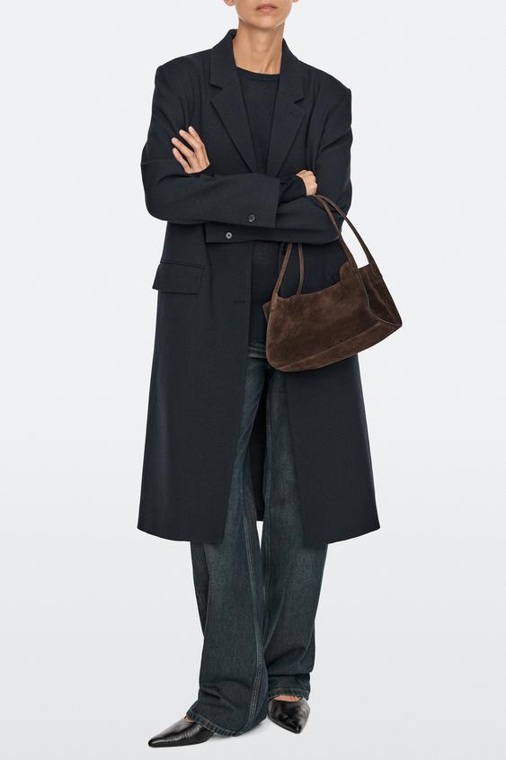 Bolso mini satchel piel serraje - Visón de Zara - Imagen 0