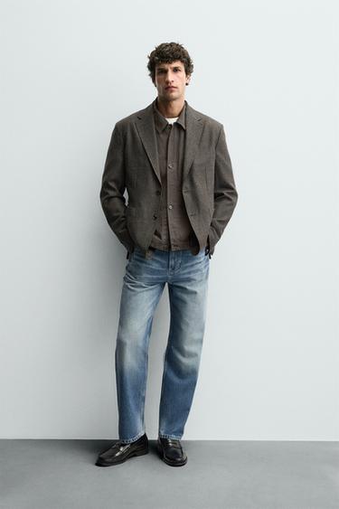 Zara WOOL TEXTURED BLAZER - Dark brown - Image 0