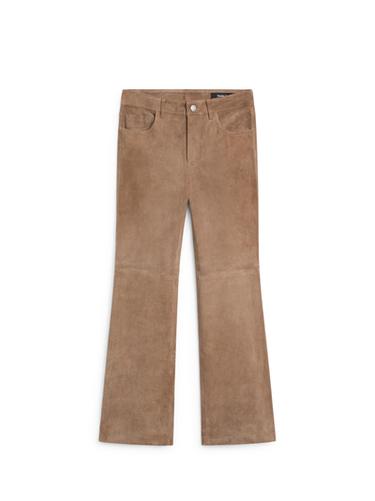 Legging flare en cuir finition daim - Noir or de Zara