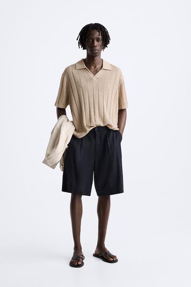 POLO EN MAILLE CÔTELÉE - Marron clair de Zara - Image 0