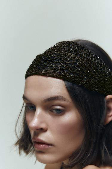 LIMITED EDITION BEADED RHINESTONE HEADBAND - Brown by Zara