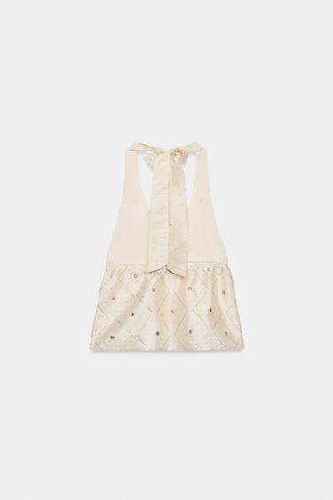 TOP EN TAFFETAS BRODERIES MIROIRS - Crème de Zara - Image 4