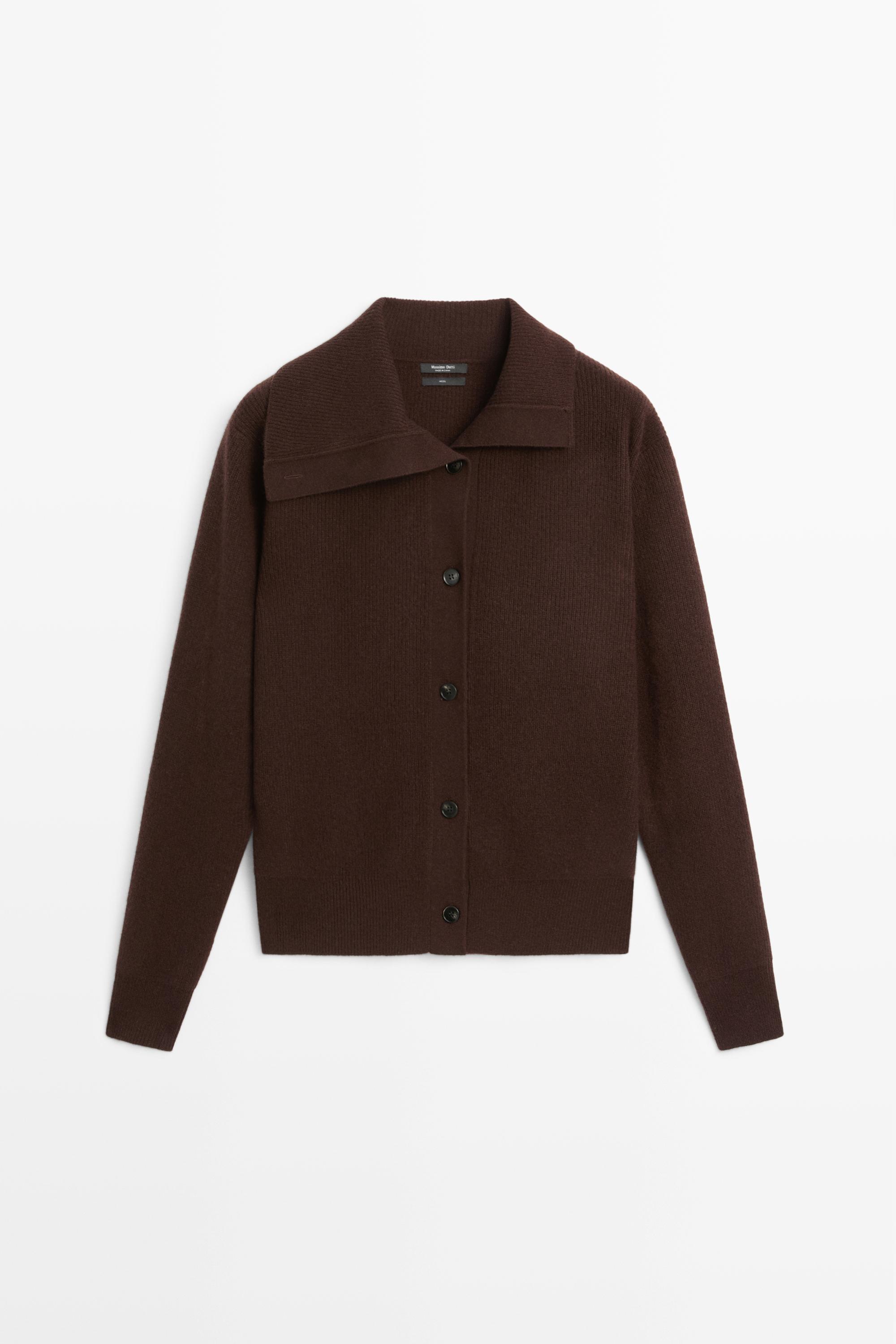 Purl knit funnel neck cardigan