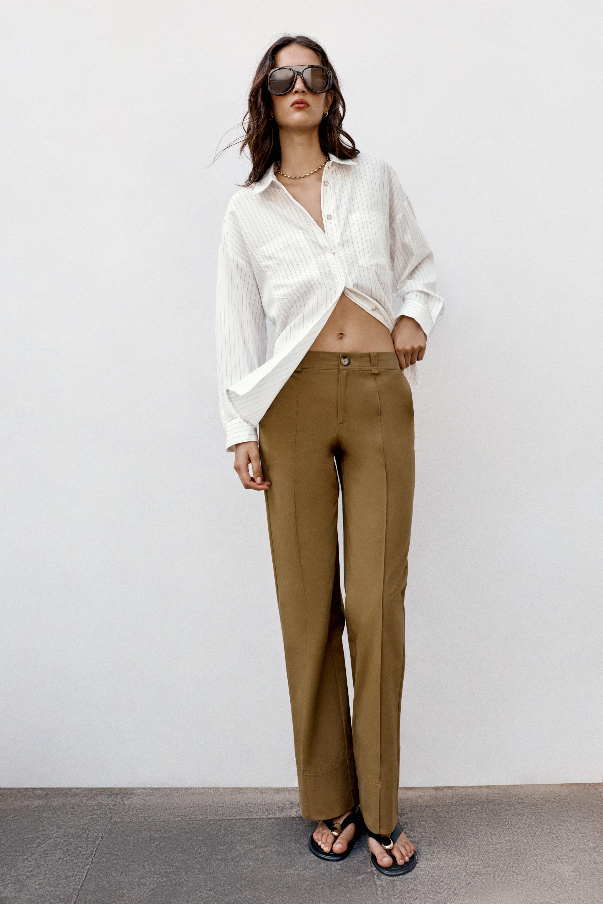 BOOTCUT SEAM DETAIL PANTS — Khaki