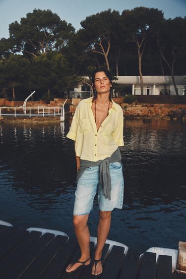 CROPPED LINEN BLEND SHIRT - Yellow by Zara