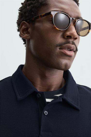 REGULAR FIT TEXTURED POLO SHIRT - Navy blue by Zara