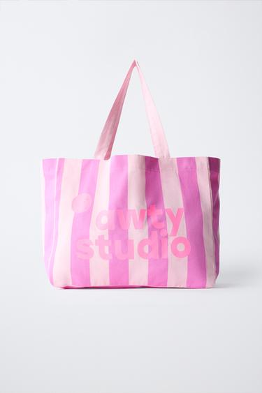 Zara PRINT AND TEXT TOTE BAG - Pink - Image 0