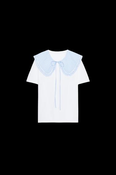 GINGHAM CONTRAST T-SHIRT - Blue/White by Zara - Image 0