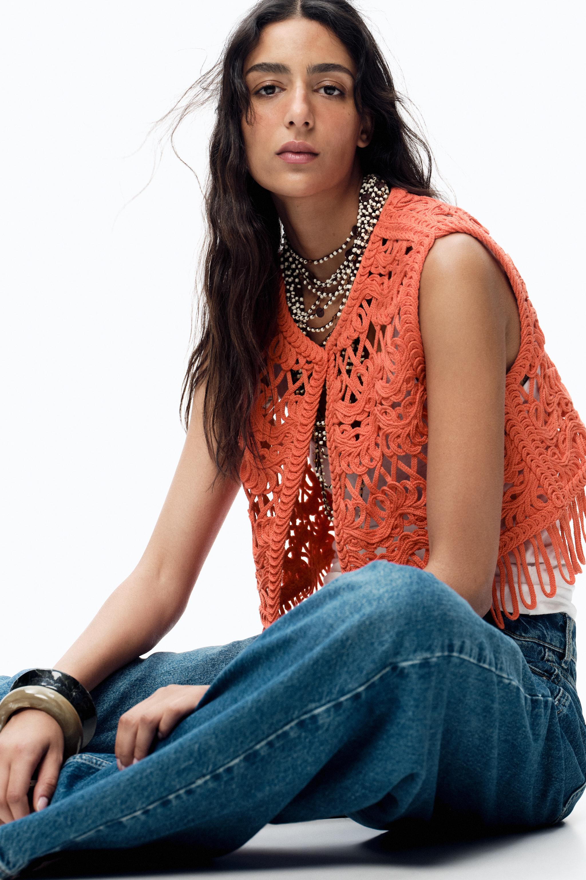 nuyuh】fringe rope knit vest beige ビスチェ レディース