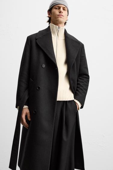 DOUBLE-BREASTED COAT WITH BELT - Black by Zara - Image 4