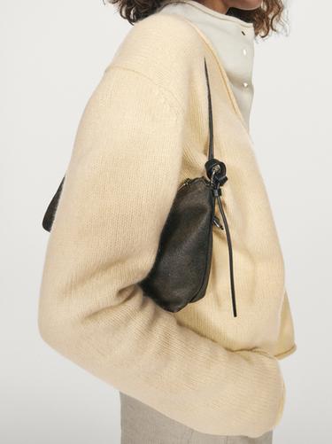 Pull en maille 100 % laine à col en V - Marron clair chiné de Zara