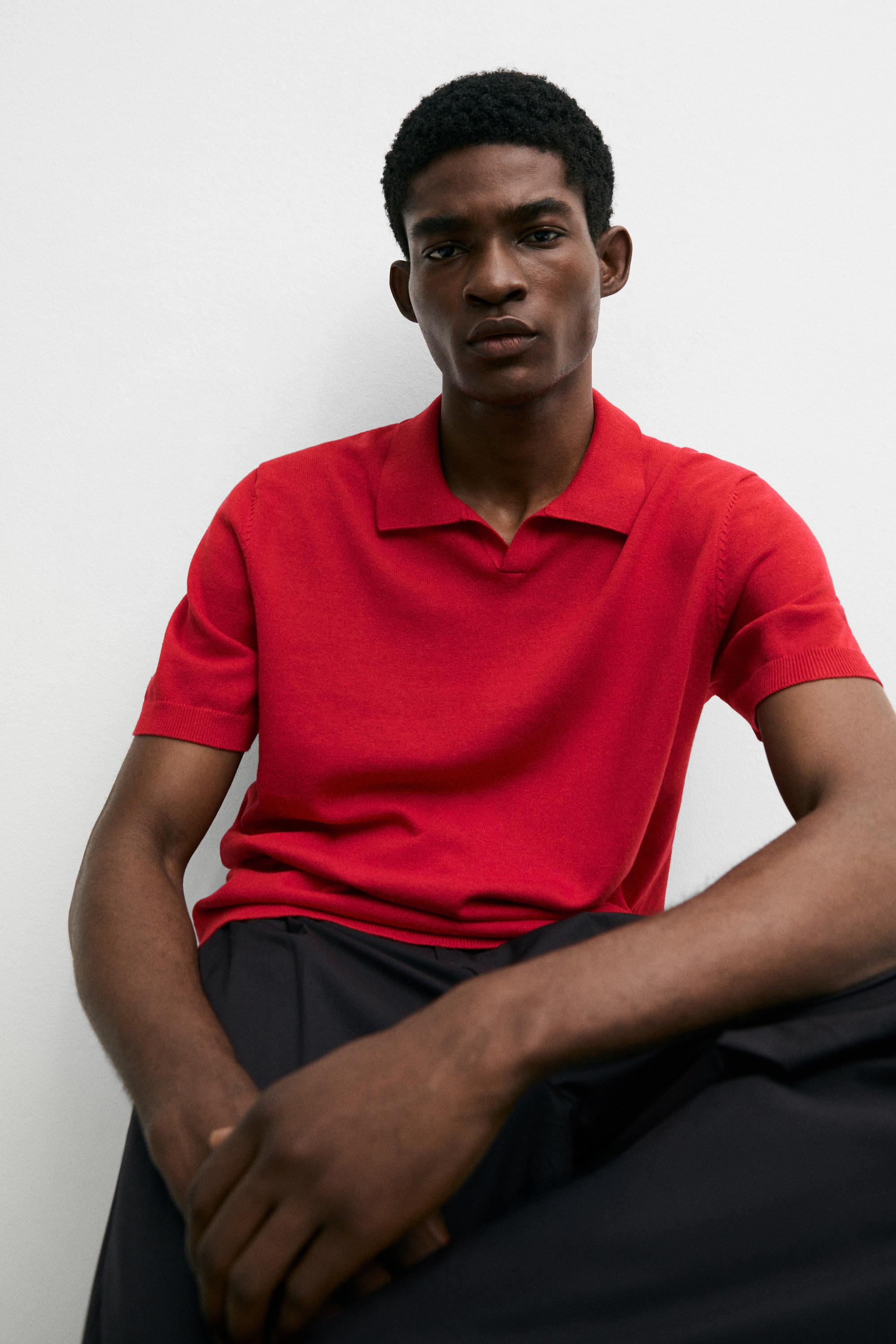 Cotton blend V-neck polo shirt