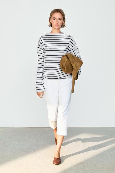 Zara 100% cotton striped knit sweater - Gray marl