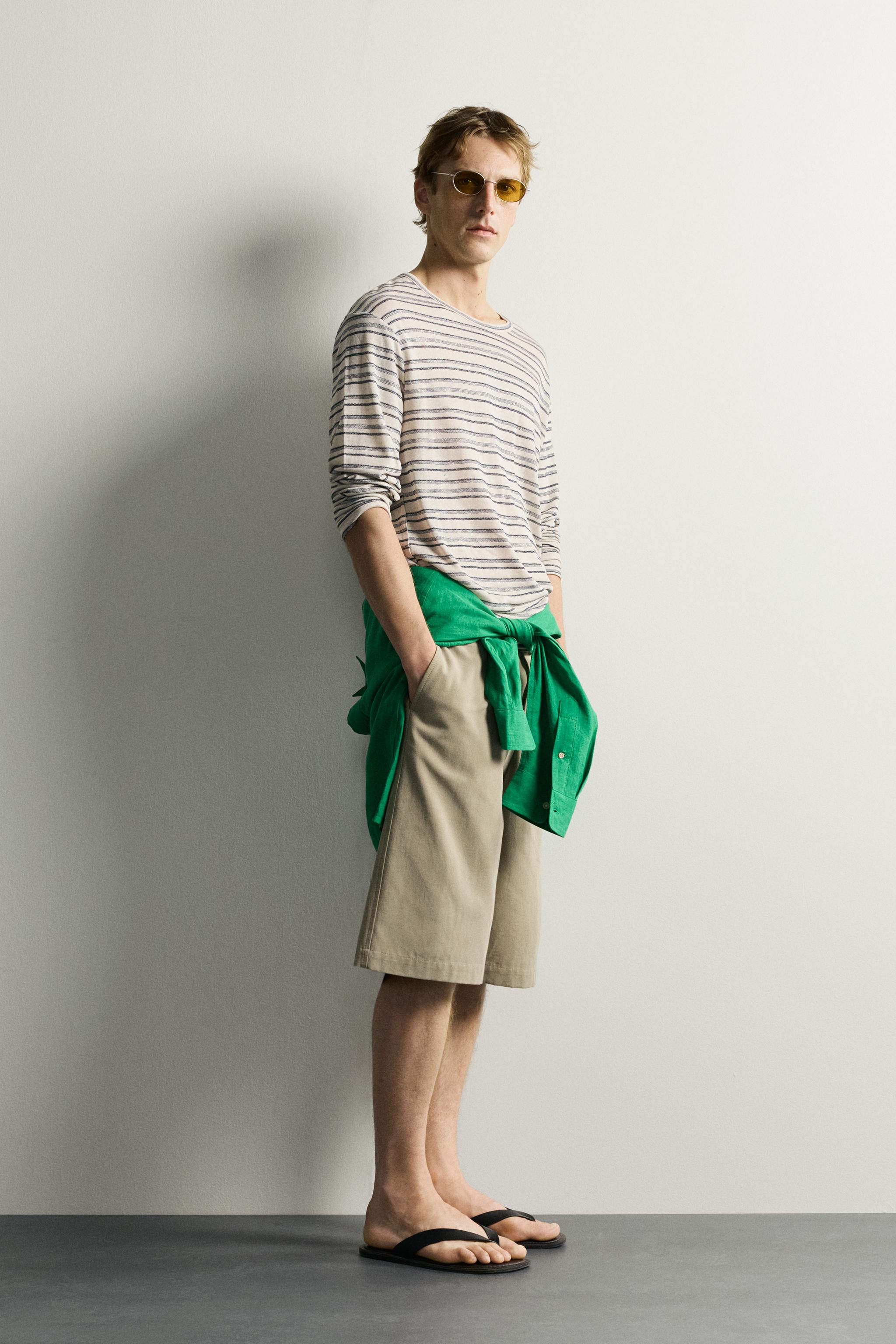VISCOSE-LINEN STRIPED T-SHIRT