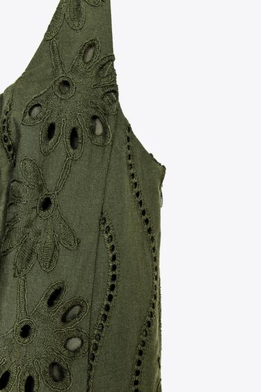 ROBE MIDI BRODERIES PERFORÉES - Kaki foncé de Zara - Image 7