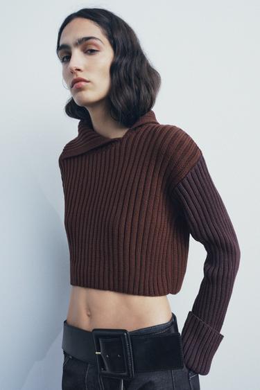 CROP-STRICKPULLOVER MIT RIB - Einfarbig von Zara