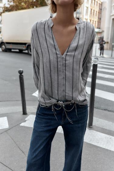 BLUSA RAYA TEJIDA - Gris vigoré de Zara