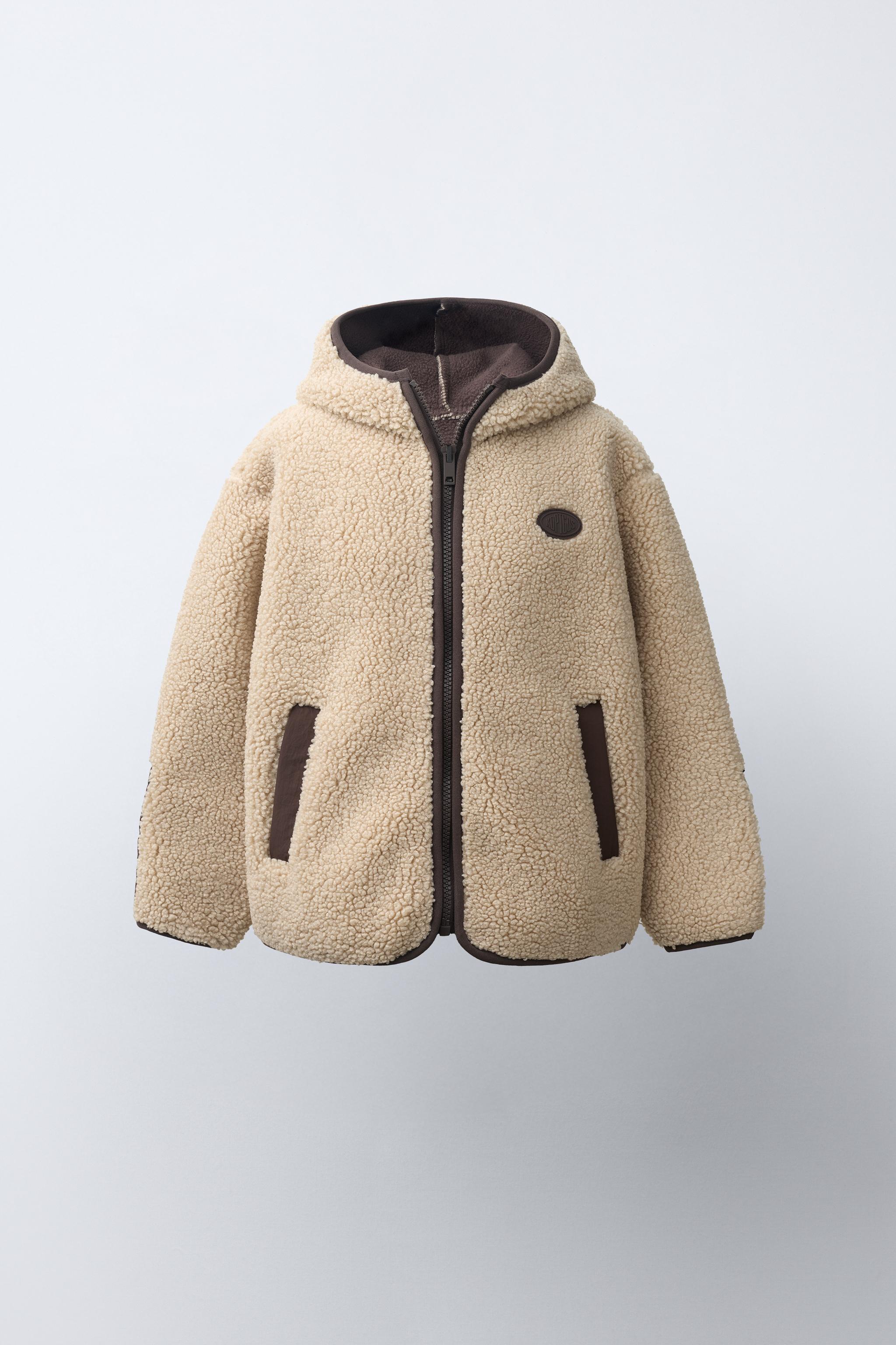 HOODED FAUX SHEARLING JACKET — Ecru