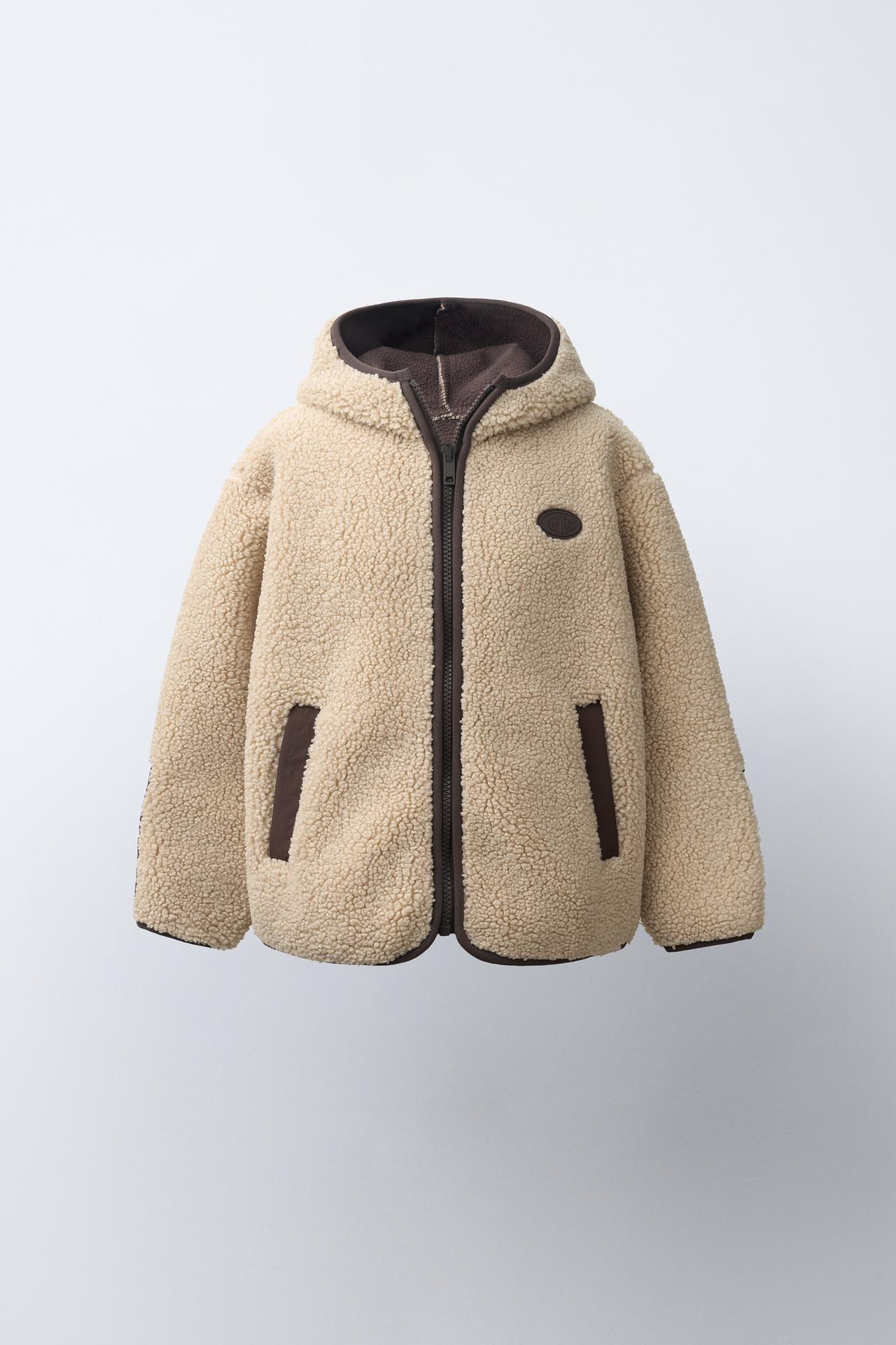 HOODED FAUX SHEARLING JACKET — Ecru