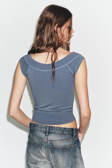 BOAT NECK TOP - Light blue by Zara