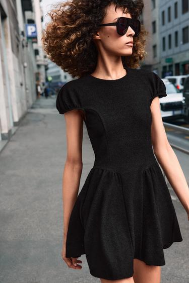 ROBE BOUCLÉ À MANCHES BOUFFANTES - Noir de Zara - Image 5
