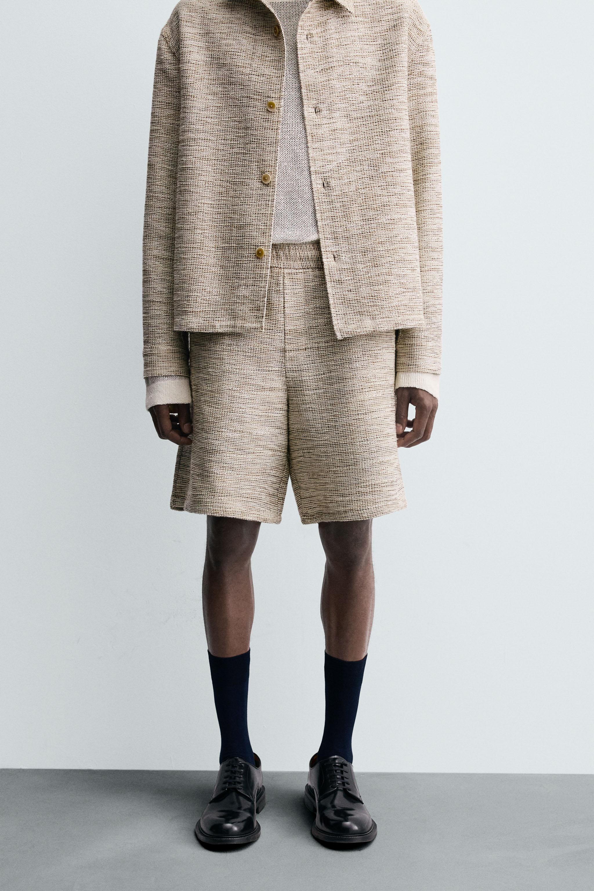 TEXTURED CONTRAST SHORTS - Ecru / Beige | ZARA United States
