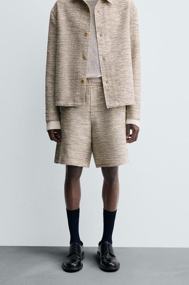 TEXTURED CONTRAST BERMUDA SHORTS - Ecru / Beige by Zara