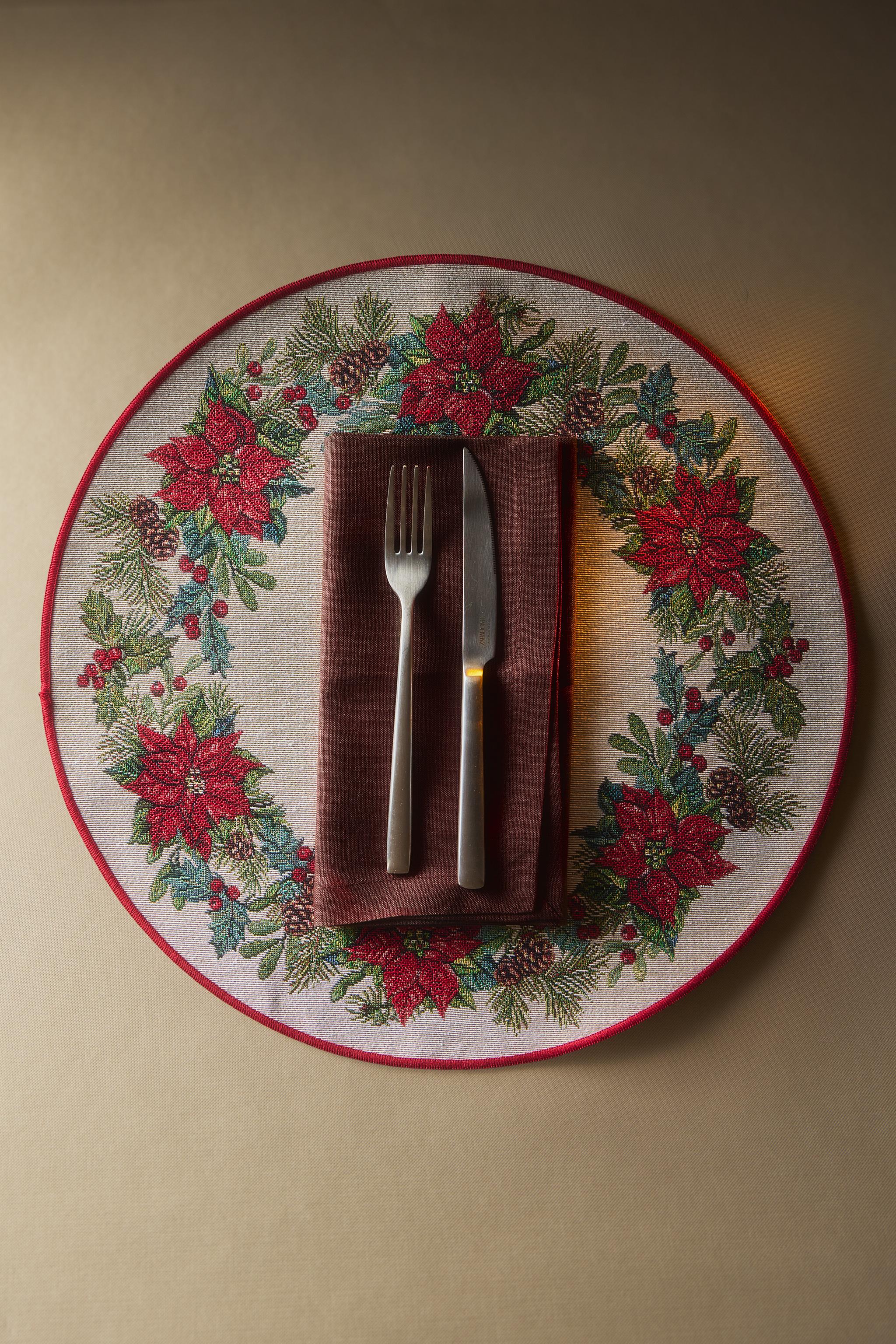 SET DE TABLE JACQUARD FLORAL NOËL