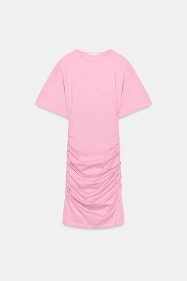 ĐẦM NGẮN XẾP NẾP - Màu hồng pastel từ Zara
