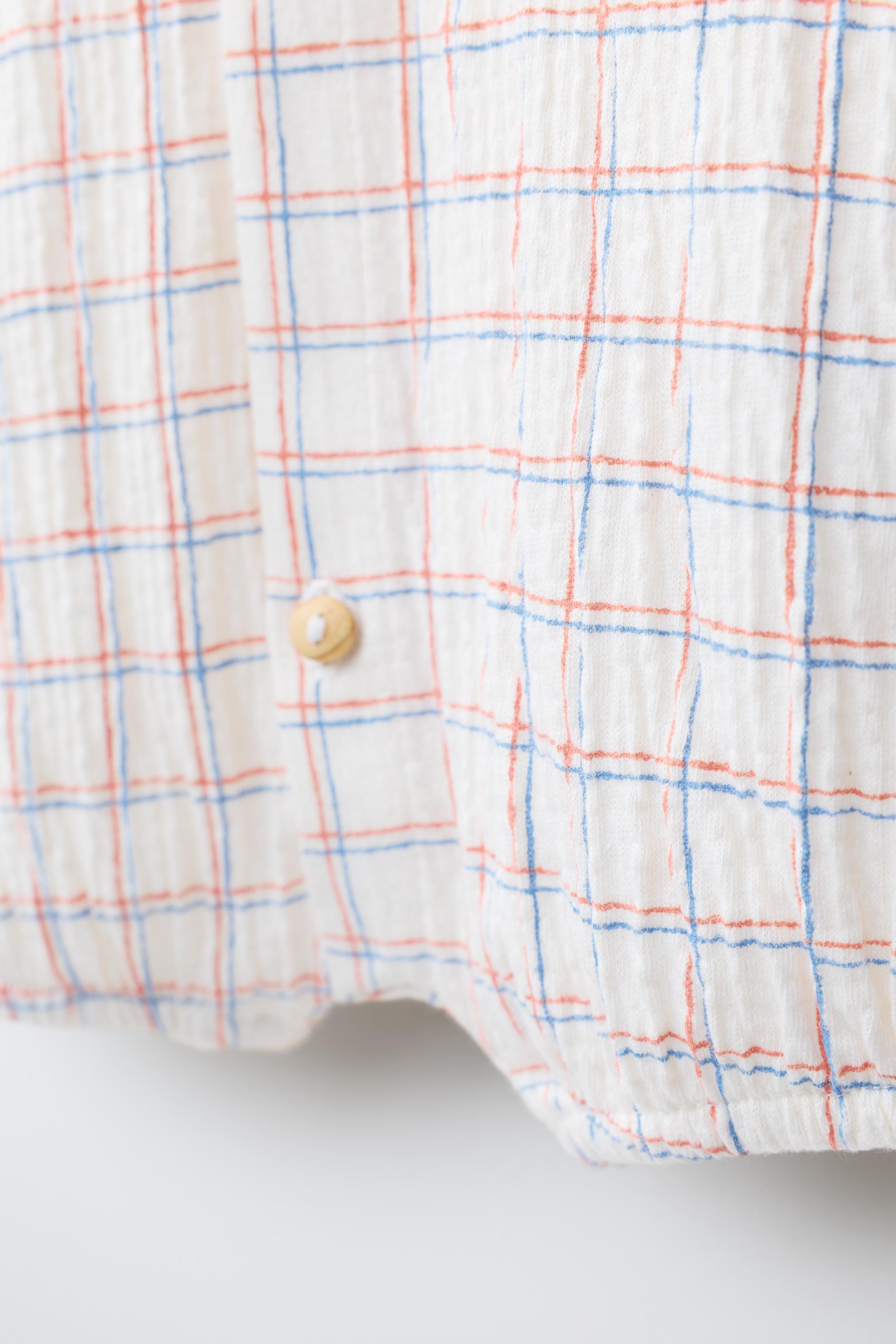 PLAID EMBROIDERED TEXT ROMPER