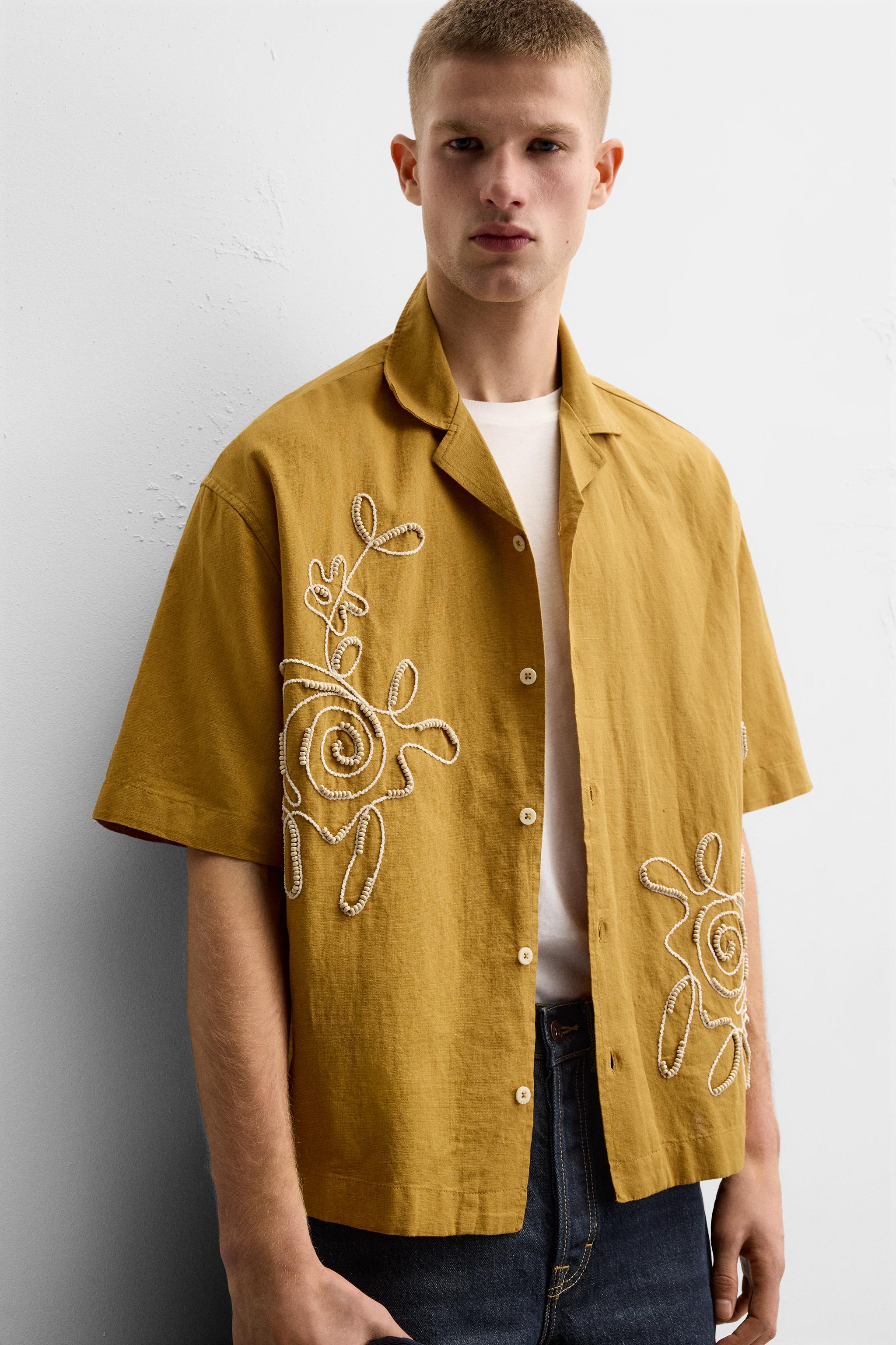 ビーズ刺繍シャツ - マスタード | ZARA Japan / 日本