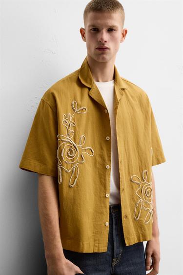 BEADED EMBROIDERY SHIRT - Mustard by Zara - Image 4