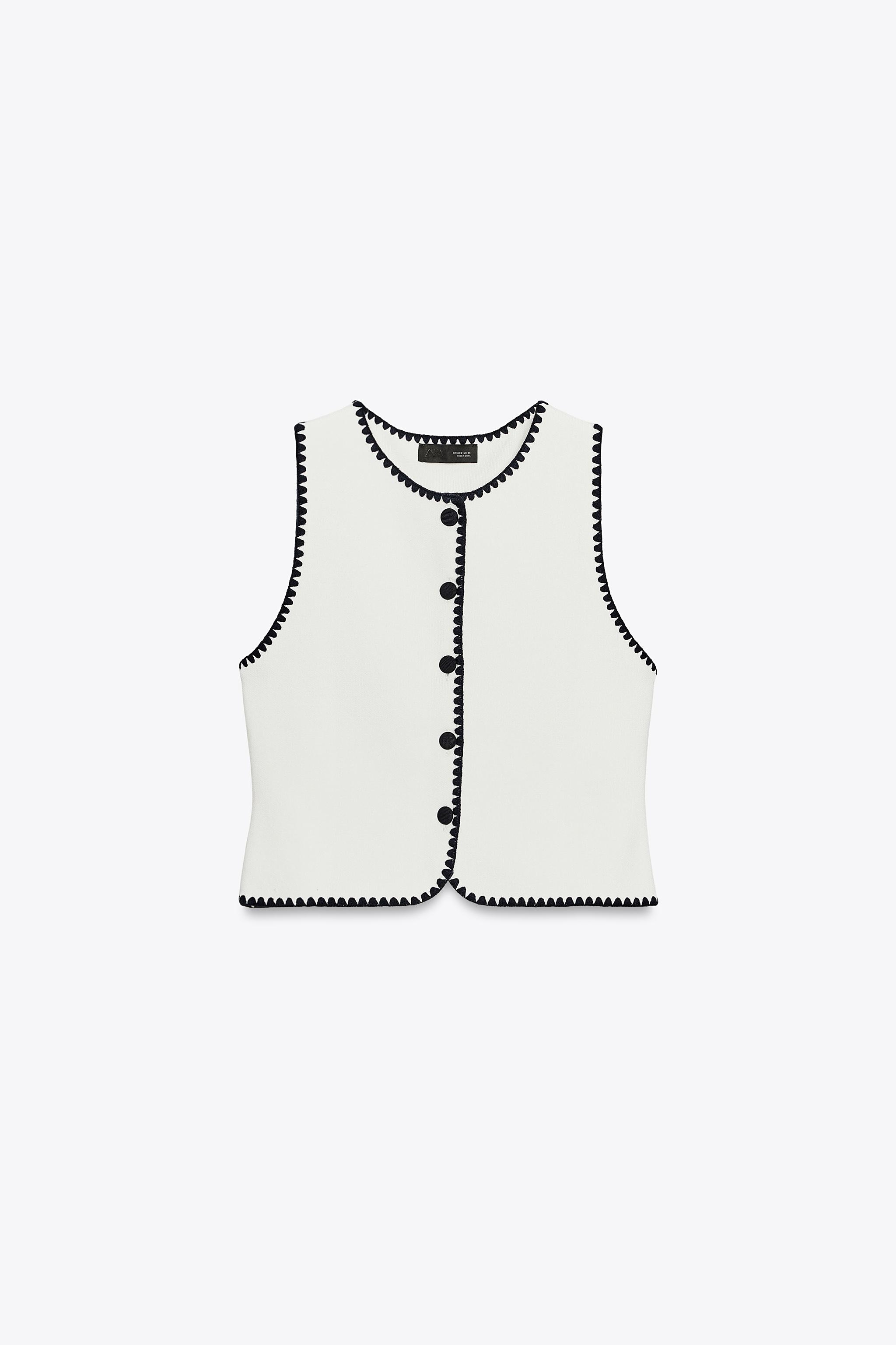 コントラスト刺繍ニットベスト - ホワイト | ZARA Japan / 日本