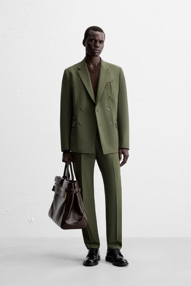 BLAZER متصالب بدلة من الصوف - أخضر الخاص بـ Zara
