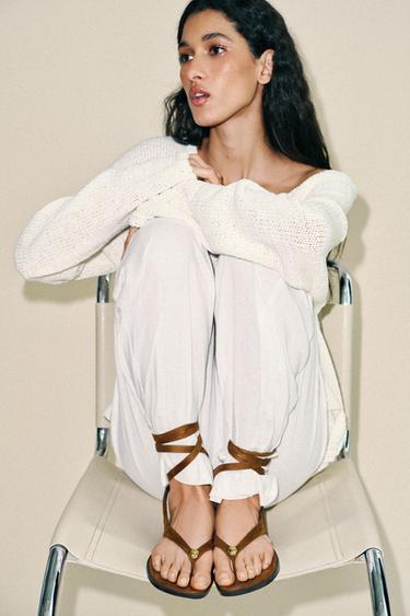 LACE-UP FLAT SANDALS -  by Zara