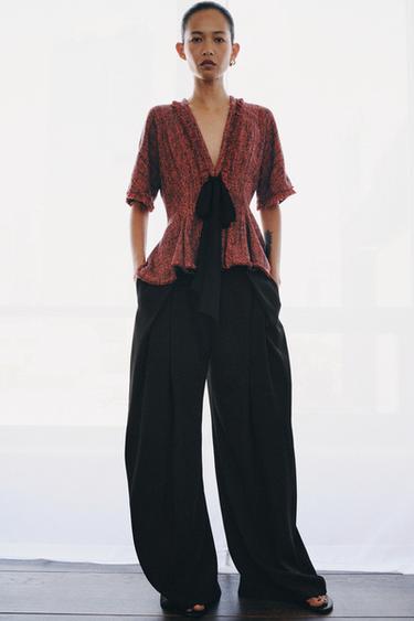 Zara ZW COLLECTION WIDE LEG PANTS - Black