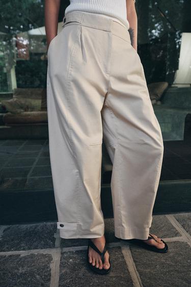 Zara ZW COLLECTION CHINO PANTS WITH BELT LOOPS - Stone