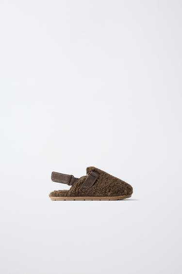 Zara FAUX SHEARLING BAREFOOT CLOGS - Brown