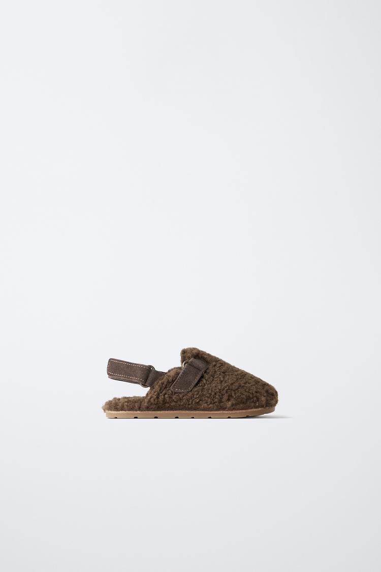 FAUX SHEARLING BAREFOOT CLOGS — Brown