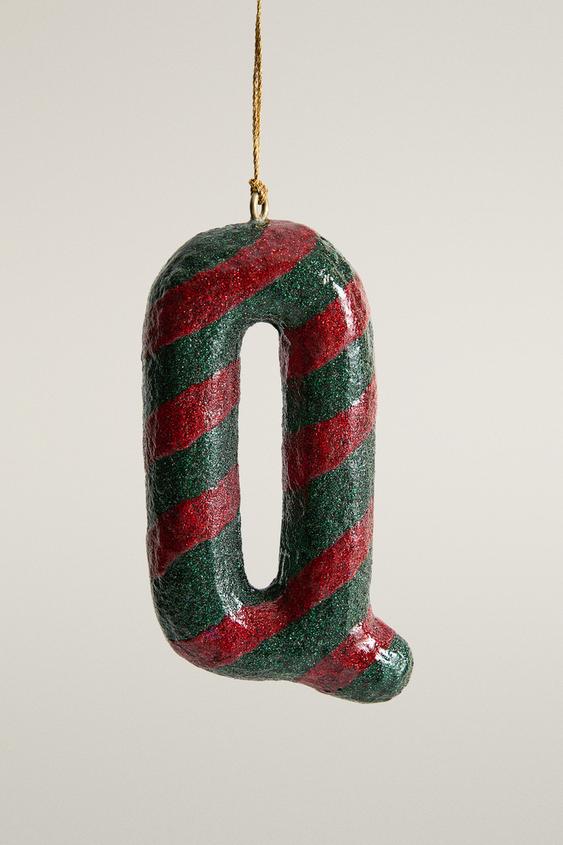Q LETTER CHRISTMAS STRIPED TREE ORNAMENT - BLUE UTOPIA by Zara - Image 0