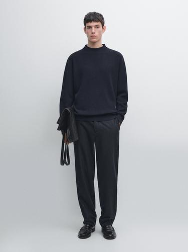 Jersey punto cuello perkins mezcla algodón - Marino de Zara - Imagen 0