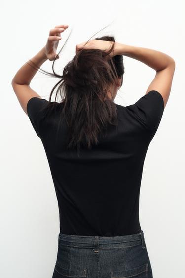 RIBBED SHORT SLEEVE T-SHIRT - Black by Zara - Image 4
