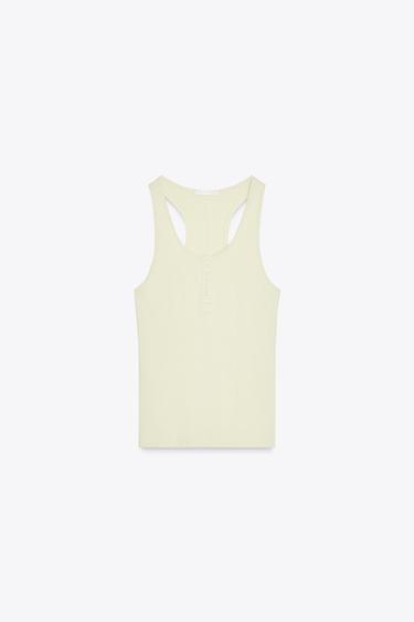 Zara COTTON BUTTON TOP - Light khaki