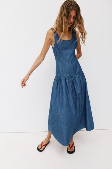 ROBE MI-LONGUE JUPE CAPE - Bleu de Zara