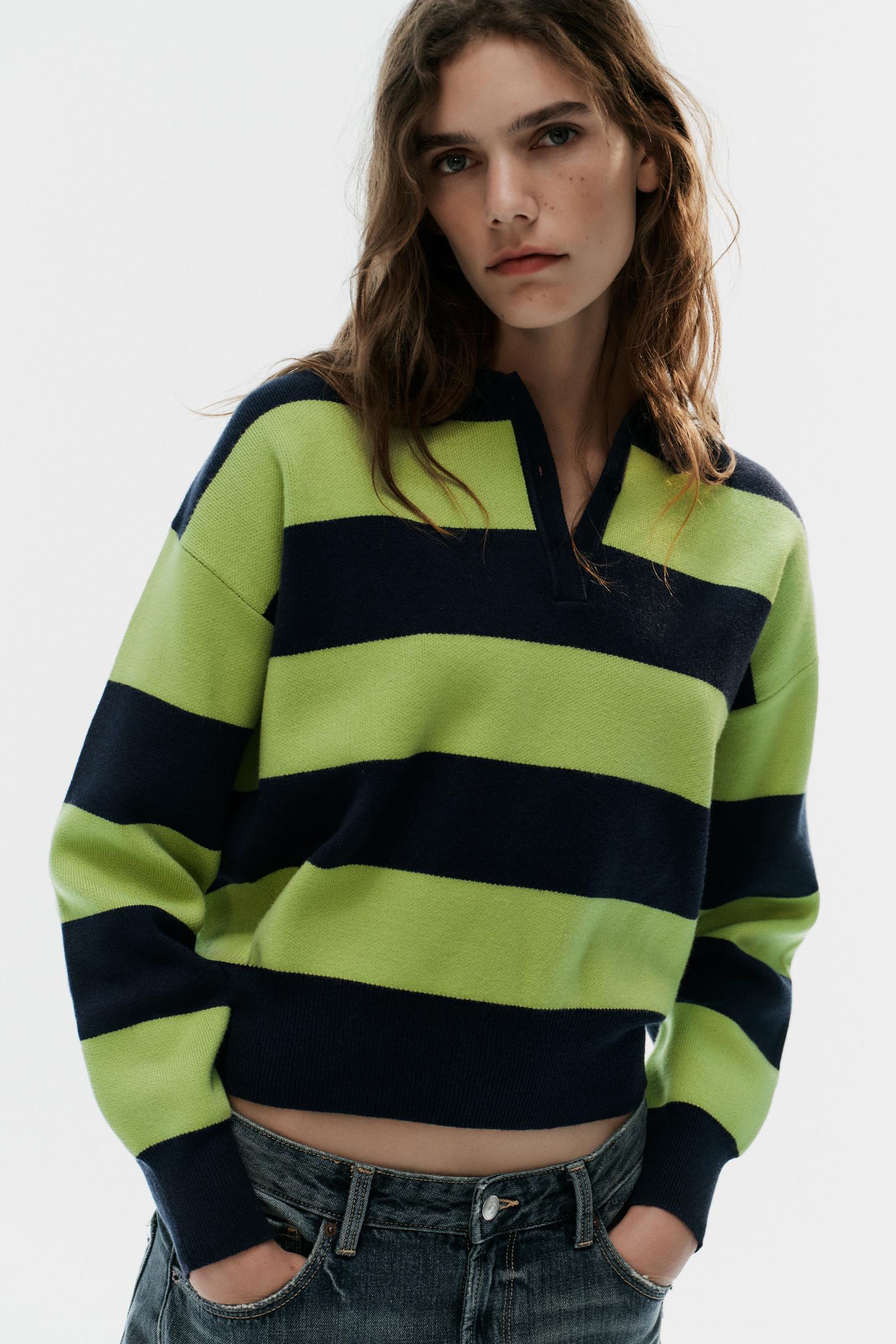 Женское поло Zara Striped Knit Polo, цвет: Полосатый — фото 2