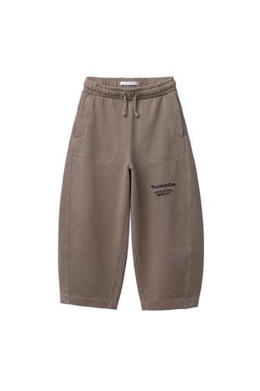 PANTALÓN FELPA BARREL TEXTO - Gris topo de Zara